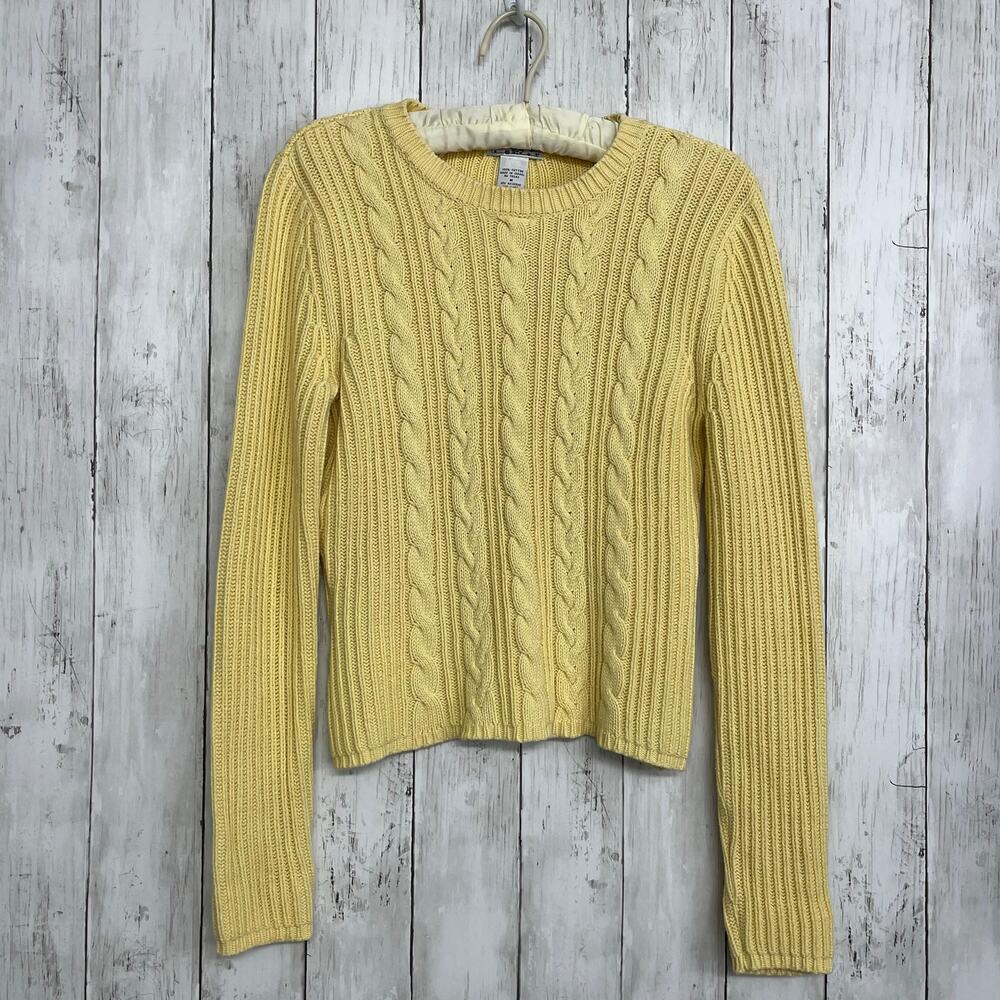 TJ Maxx Yellow Long Sleeve Cable Knit Pullover Bright Warm Colorful Sweater